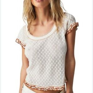 Free People Garner Tee Tea combo / Ivory NWT